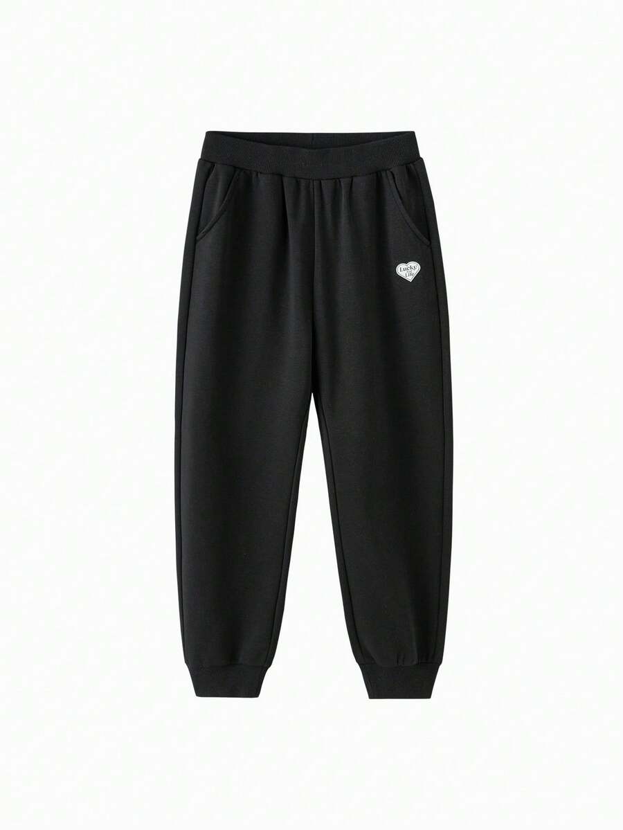 Quần dài cho bé gái tuổi teen Quần jogger cho bé gái mùa thu 2025 mới có gấu quần thun thời trang - màu đen - Xem 1