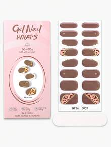 16片豹纹半固化凝胶美甲贴纸，秋季巧克力棕色凝胶美甲全贴，轻松美甲，沙龙品质，女士DIY美甲贴纸美甲用品 - 摩卡棕 - 查看 8