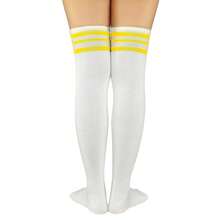 Zando Womens Stripes Thigh High Socks Thigh Highs Casual Knee High Stockings - O1對白色黃色 - 查看 6