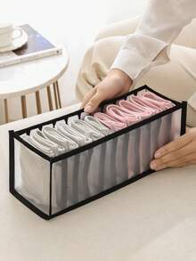 1pc Grey/Black/Beige Transparent Nylon Mesh 11-Grid Underwear Socks Storage Box, Minimalist Fabric Foldable Organizer For Socks, Underwear, Clothes - Space-Saving Compartment Organizer, Suitable For Home, Bedroom, Dorm - Black - View 4