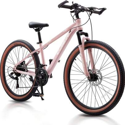 24/26 Inch Kids Mountain Bike For Boys/Girls/Men/Women 21 Speeds Kids Bike, 2.125'' Tires MTB Bicycle With Suspension Fork, Dual Disc Brakes, Internal Wiring Frame, Auxiliary Handle