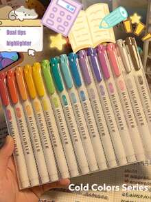 15 支双头荧光笔，双头温和彩色荧光笔，荧光标记笔，用于着色、下划线、突出显示，宽头和细头，回到学校