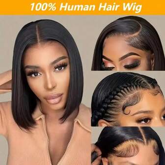 200% Density 13X4 Lace Front Wigs Short Bob Human Hair Wigs Pre Plucked With Baby Hair Adjustable Fit, Natural Look, Long-Lasting Style, Short Hair Wig Straight 13x4 Transparent Frontal Lace Human Hair Wigs For Women