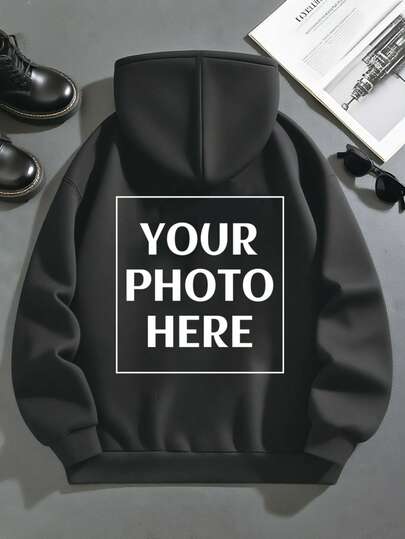 Customized Plus Size Men's Thermal Lined Hoodie With Text And Image, Autumn/Winter - Upload Your Favorite Quotes, Interesting Text, Photos Of Loved Ones, Pets, Landscapes For Birthday, Valentine's Day, Father's Day, Party Anniversaries, Halloween, Back To School, Christmas Gifts And Holiday Wear