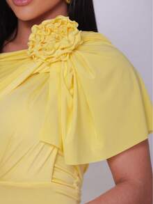 Women's Long Party Dress 3D Flower One Shoulder Cape Lined Cup Side Slit Simple Elegant Cloth Party Dress Wedding Party Graduation Prom Wedding Guest - 黃色 - 查看 6