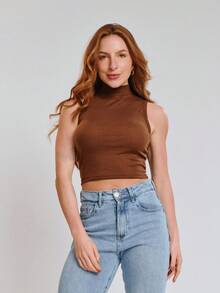 Kit With 3 Cropped High Neck Ribbed Women's Blogger Blouses - Đen/trắng/nâu - Xem 6