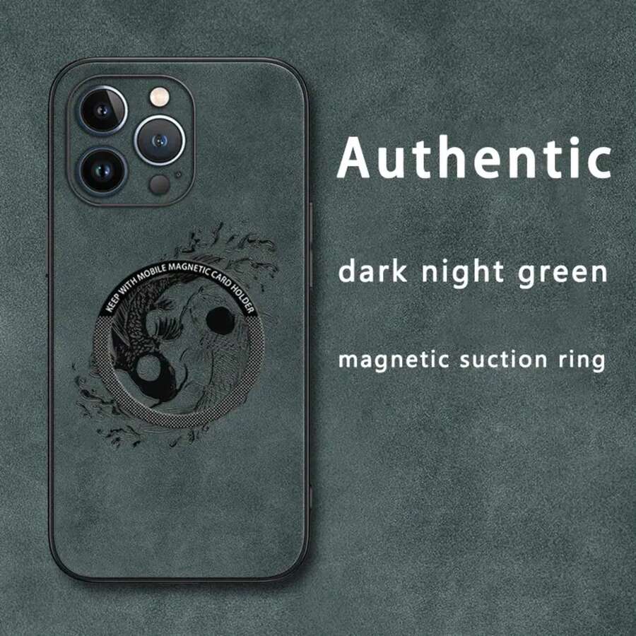 Funda magnética para teléfono con diseño de pez Yin-Yang, imitación de piel de oveja, compatible con phone 12, 13, 14, 15, 16 Plus y Pro. Elegante y de alta calidad. Un regalo excelente. - Colores mixtos 4 - Ver 1