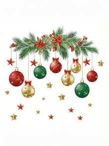 Weihnachtliche bunte Blätter, Lampen, Kugeln, Sterne Aufkleber, Kinderbadezimmer Aufkleber, Heimdekoration Wandaufkleber selbstklebend, Weihnachtsgeschenk Dekoration
