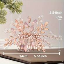 1 pente de cabelo de noiva feito à mão com cristais, acessório de cabelo para casamento em tom ouro rosa, ideal para o Dia dos Namorados. - ouro rosa - Ver 2