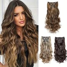 [6 件长波浪接发] 16 个发夹 6 件/套接发 长波浪发型合成假发 耐热 适合女士 - 彩色 - 查看 2