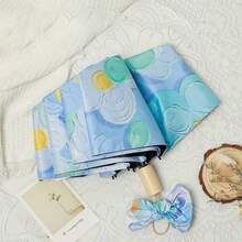 1pc Automatic Folding Umbrella With Floral Oil Painting Design, Black Coating UV Protection, Suitable For Sunny And Rainy Days