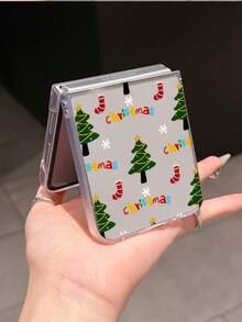 1pc Fashionable And Simple Frosted PC Material Christmas Tree Socks And Other Elements Folding Phone Case, Can Protect And Prevent Falling: SamsungGalaxy Zflip 3/Zflip 4/Zflip 5/Zflip 6/Zflip 7/OPPO Find N3 Flip/ Razr 50 Ultra/ Razr 60 Ultra/ Razr 60/ Razr 50/XiaomiMIX Flip/Galaxy Z Flip7 FE