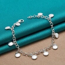 925 Silver Plated Lentils Chain Bracelet For Women Charm Wedding Party Fashion Jewelry - Silver - View 1