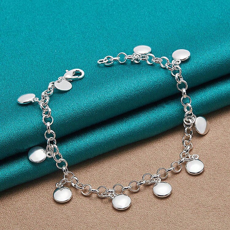 925 Silver Plated Lentils Chain Bracelet For Women Charm Wedding Party Fashion Jewelry - Silver - View 1