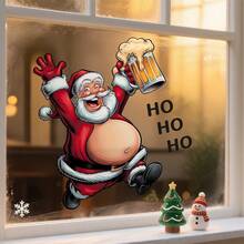 1/3/5 Piezas Pegatina divertida de Papá Noel bebiendo cerveza para decorar la ventana del hogar, baño, sala de estar, dormitorio, aula u oficina, papel tapiz adhesivo y decoración de pared de vinilo - Multicolor - Ver 1