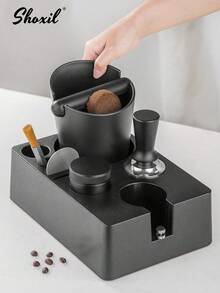 shoxil 1pc Espresso Tamper Station And Espresso Knock Box , Black Tamping Station Plastic Coffee Tamper Stand, Portafilter Holder For 51/53/58mm Espresso Machine Coffee Accessories - Black - View 1
