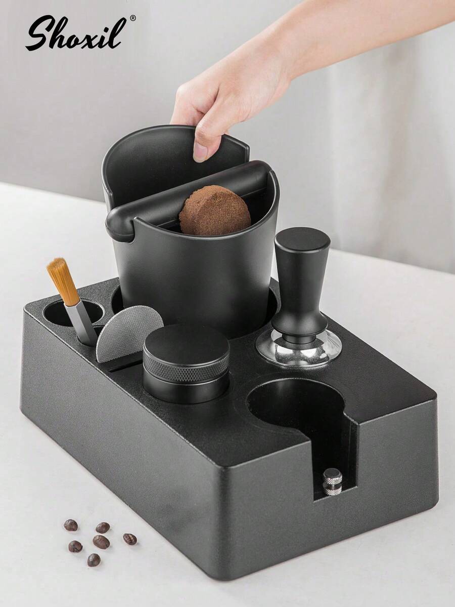 shoxil 1pc Espresso Tamper Station And Espresso Knock Box , Black Tamping Station Plastic Coffee Tamper Stand, Portafilter Holder For 51/53/58mm Espresso Machine Coffee Accessories - Black - View 1