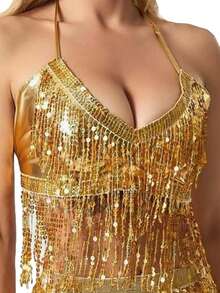 Sequined Tassel Costume Suit Belly Dance Costume Sequin Singer Backless Street Shot Bar Costume