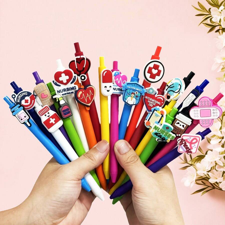 1Pc/5/10/15/20 Pcs Nurse Ballpoint Pens, Fun Doctor Nurse Accessories, Black Refill Gel Pen Set, Nurses Day Gift For Medical Assistant Students, Licensed Practical Nurses, School Nurses, Nursing Instructors - Black - View 1