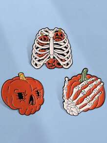 3Pcs Pumpkin Skeleton Enamel Pins Halloween Spooky Season Skeleton Hand Brooches Lapel Badge Fashion Jewelry Gifts For Friends
