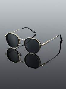 1 Pair Men's Plastic Geometric Frame Classic Glasses, Suitable For Vacation, Driving, Fishing, Camping, Street Photography And Other Occasions