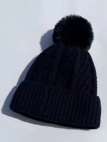 1pc Winter New Knitted Hat, Versatile & Warm, European & American Style Solid Color Ski Cap, Thermal Lined Women's Hat - Multicolor - View 3
