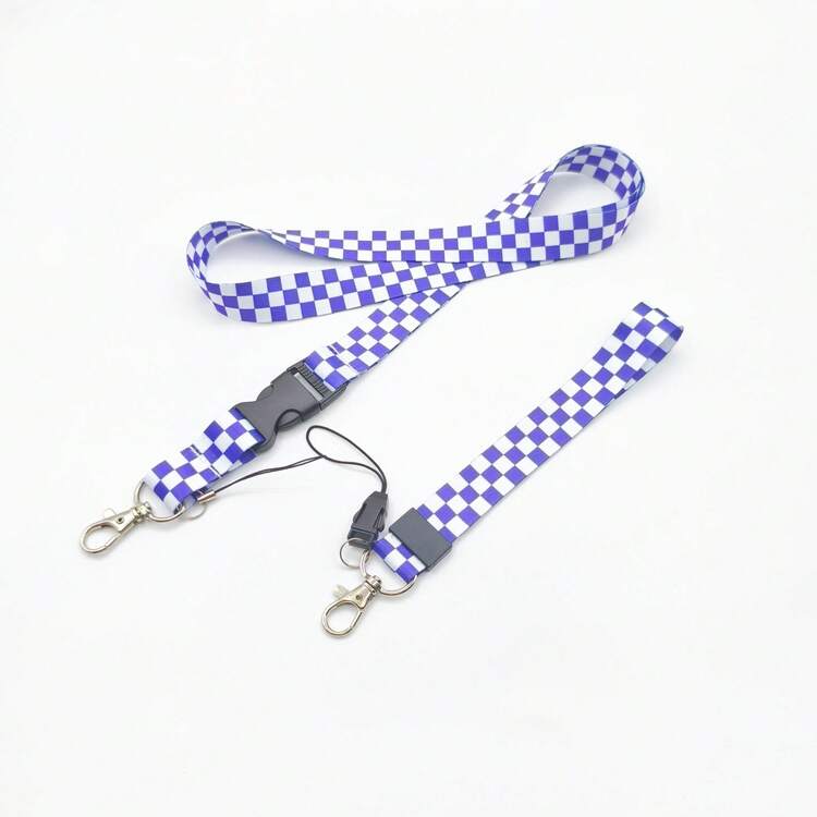 简约黑色、白色、粉色、紫色、网格印花柔软亲肤挂绳，百搭时尚项链带，可挂相机、手机、身份证 - 黑與白 - 查看 16