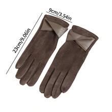 1 Double Women's Elegant Touch Screen Gloves, Warm In Winter, Thermal Lined, Elastic, Solid Color, Bow Design, Breathable Weave, Suitable For Leisure Outing, Cycling, Driving
