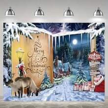 Bannière de fond de scène de Noël, Joyeux Noël avec la porte de la fée du Pôle Nord, Plusieurs tailles, Aucune électricité requise