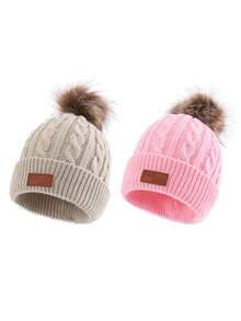 2 件 FAS 标志针织帽，男女通用，儿童保暖麻花针织帽 - 2pcs - 查看 20