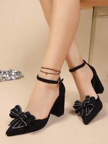 Fall/Winter 2025 Spring/Summer New Pointed Toe High Heel Sandals With Rhinestones, Bowknot Transparent Fairy Strap French Style,Elegant,Party