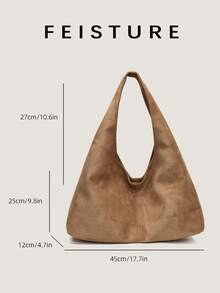 1 件 FEISTURE 绒面革面料大号日常通勤单肩包，时尚宽敞的手提包，带磁扣，适合休闲外出、约会、通勤 - 卡其色 - 查看 5