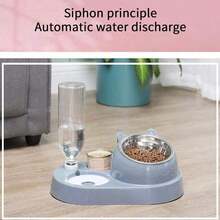 Cat Bowl Double Bowl Ceramic Automatic Drinking Water Dog Bowl Dog Food Basin Rice Basin Stainless Steel Cat Basin Pet Drinking Water Pet Supplies 1pc