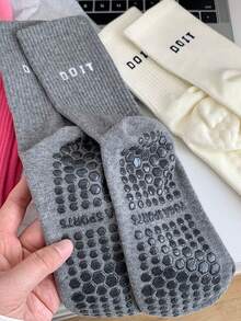1/5 Pairs Women Dopamine Letter Non-Slip Silicone Grip Pilates Fitness Breathable Crew Socks - Multicolor - View 7