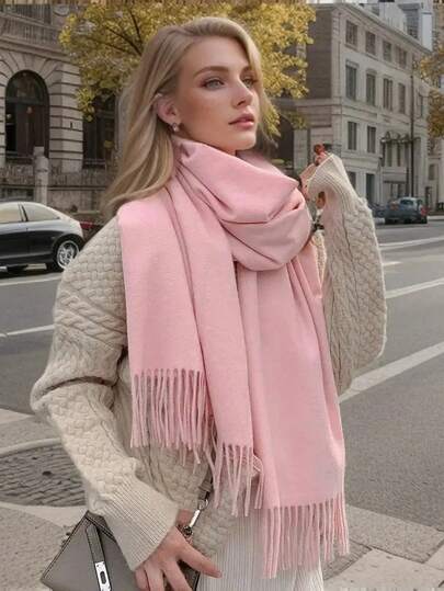 1pc Women Simple Solid Color Regular Faux Cashmere Scarf, Suitable For Seasonal Changes, Daily Wear, Windproof And Warm