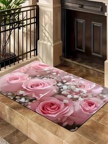 1 件粉色玫瑰防滑地毯，PVC 底背，可机洗橡胶和无纺布花卉图案室内地垫，适用于入口、走廊、卧室、客厅、洗衣房，可水洗，圣诞装饰厨房地毯 - 彩色 - 查看 15
