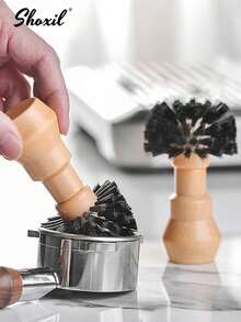 shoxil 1个适用于51/54/58mm手柄的咖啡手柄清洁刷，木质咖啡篮清洁刷，用于清洁意式浓缩咖啡压粉器和咖啡配件。 - 卡其色 - 查看 3