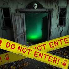 Halloween Absperrband Dekorationen - 1 Rolle gelb "NICHT BETRETEN" mit roten Bluthandabdrücken, gruselige Zubehörteile für Spukhaus, Friedhof, Party Dekoration - Verschiedenfarbig - Übersicht 3