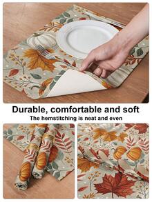 1/2/3/4/5pcs Linen Table Runner And Placemat Set, Heat Resistant, Stain Resistant, Wrinkle-Free, Machine Washable, Suitable For Home Dining Room And Restaurant, Table Decor, Home Furnishings, Suitable For Holiday Parties, Kitchen, Fireplace - Multicolor - View 4