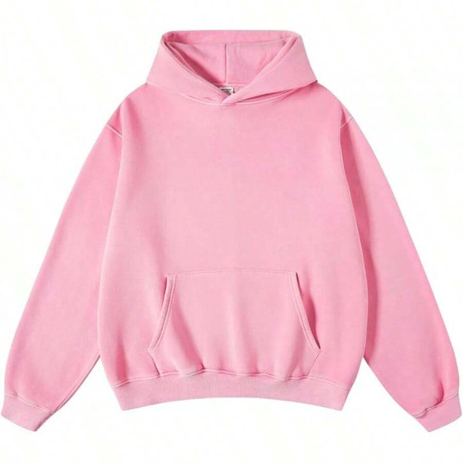 Mens Women Oversized Acid Wash Hoodie Unisex Heavyweight Vintage Fleece Sweatshirt & Hoodies For Men Couple 2025halloween - 粉色 - 查看 1