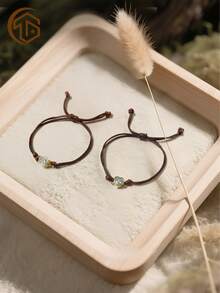 Zhenwei xina 1-Piece Sparkling Heart & Circle Crystal-Clear CZ Charm Bracelet Set – Shimmering Rhodium-Plated Distance Bracelets For Couples / Best Friends, Valentine's & Summer Beach Gift