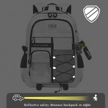 Mochila ligera con gran capacidad para estudiantes de secundaria, hombres y mujeres, con almacenamiento multicapa multifuncional y una mochila deportiva y de ocio para el campus (Gris/Negro/Blanco)