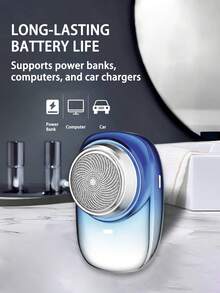 Kemei 科美KM-C59男士电动剃须刀 USB充电 数显功能 小巧便携 适合商务出差 男士节日礼物 - 藍白色 - 查看 2