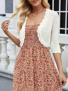 Women's Bolero Shrug 3/4 Sleeve Cropped Cardigan Knit Sweaters Open Front Spring And Summer Casual Elegant Jacket For Dresses - White - View 4