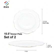 Białe zestawy obiadowe ze złotym rantem - nowoczesny styl, nowy zestaw obiadowy z porcelany kostnej, piękne krawędzie w kształcie muszli i luksusowe złote wykończenia - odporny na zarysowania, zestawy talerzy i misek do zmywarki ceramicznej, zestaw naczyń, zestaw misek i talerzy, zestaw obiadowy do kuchni, ceramiczne naczynia do mikrofalówki i zmywarki, biały,