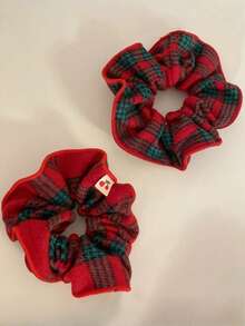 2pcs Retro Fashion Simple Personalized Fabric Plaid Red & Green Christmas Vibe Hair Scrunchies, Versatile Hair Accessories For Women, Hair Ties, Scrunchy Hair Ties