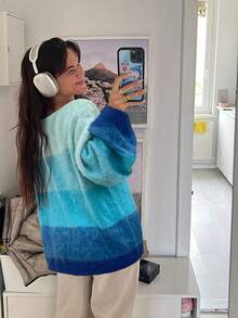 Suéter holgado de punto de mohair con degradado de otoño/invierno vintage para mujer de VIBEWAVE