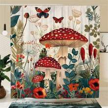 1pc Colorful Mushroom Digital Print Polyester Bathroom Decoration Shower Curtain Free Punch Partition Bath Curtain, Bathroom Decor, Home Decor, Bathroom Essentials, Farmhouse Home Decor - trắng - Xem 1