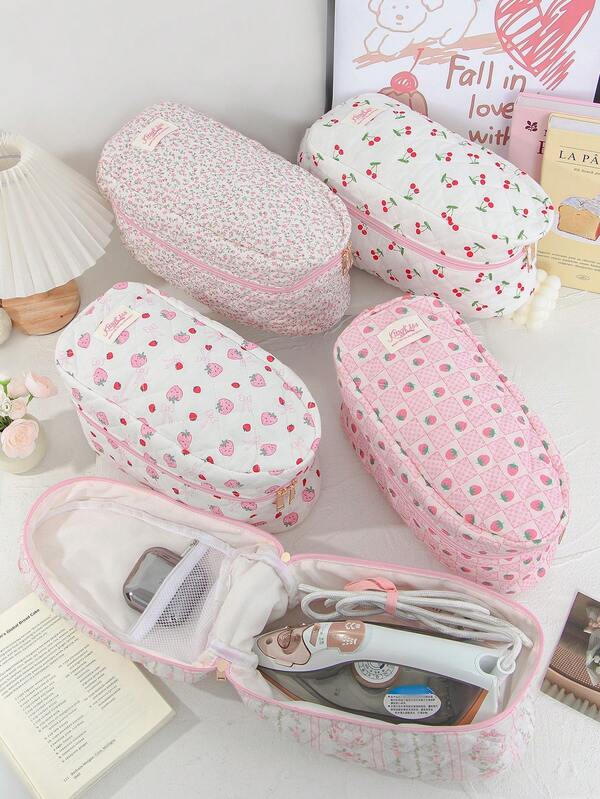 1pc Quilted Strawberry Steam Iron Storage Bag Iron Storage Case Handle Foldable Reusable Decorative Iron Storage Case Compatible With Most Iron