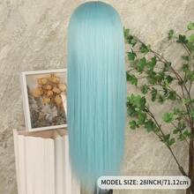 13x4 Free Part Mint Green Long Straight Lace Front Wigs Glueless Long Silky Straight Wigs Pre Plucked HD Lace 180% Density Light Green Wig Soft Free Part Wear And Go Lace Front Wigs For Fashion Women Party & Daily Wear 26 Inch - băng xanh - Xem 9